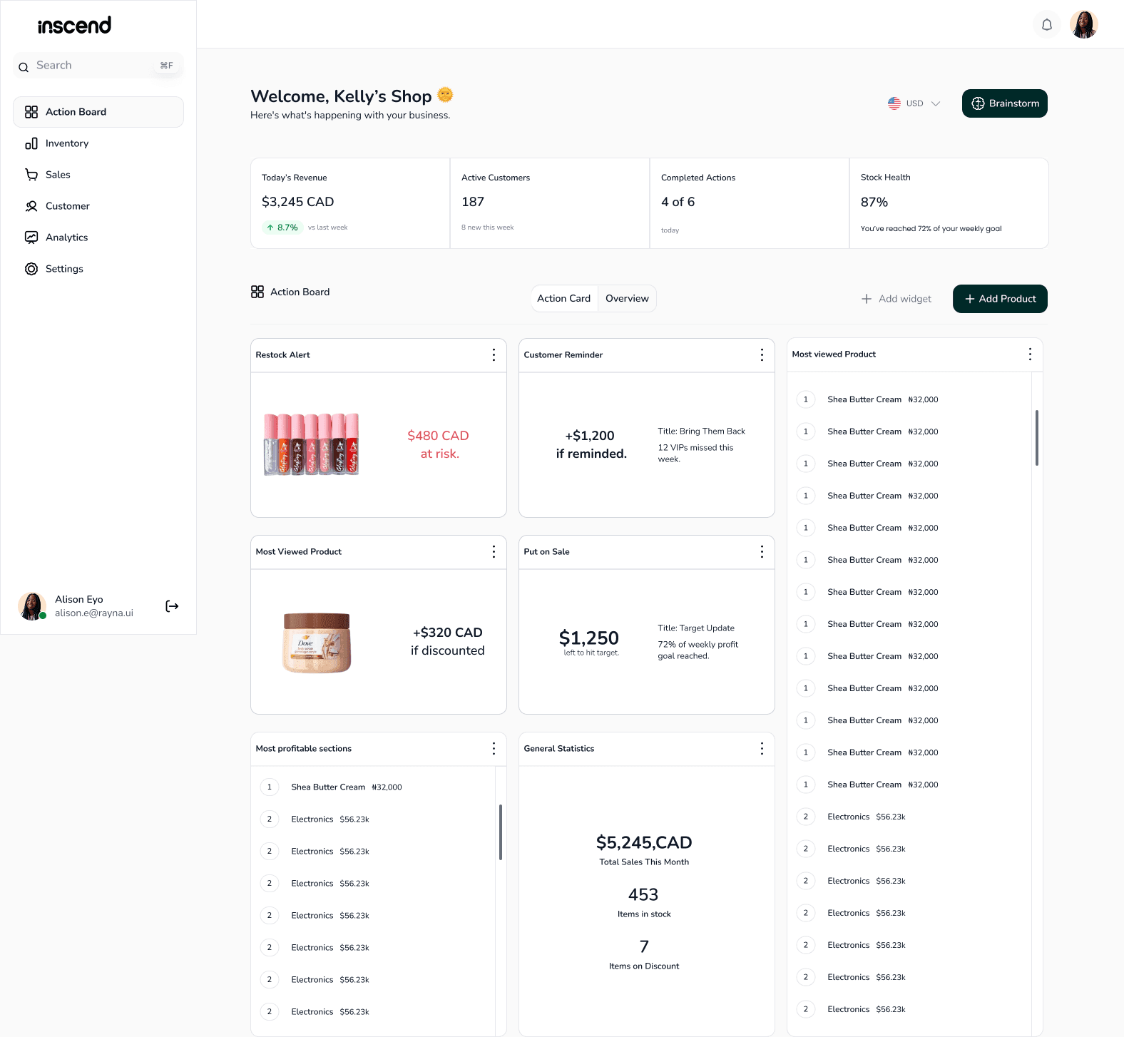 Inscend light mode workspace